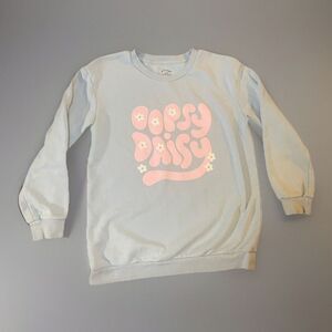 Girls Light Blue Pink Floral Oopsy Daisy Crew Neck‎ Pull Over Sweater L (10/12)
